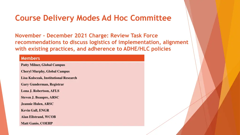 course delivery modes ad hoc committee