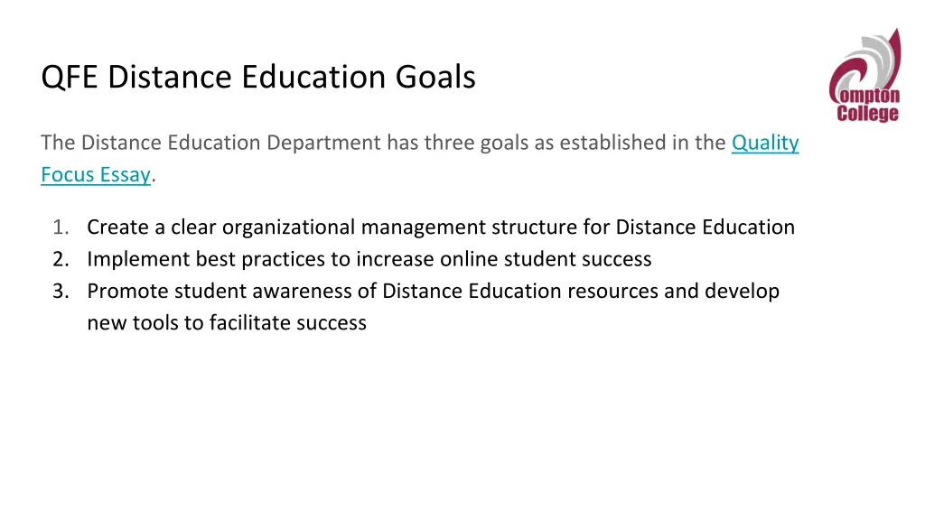 qfe distance education goals