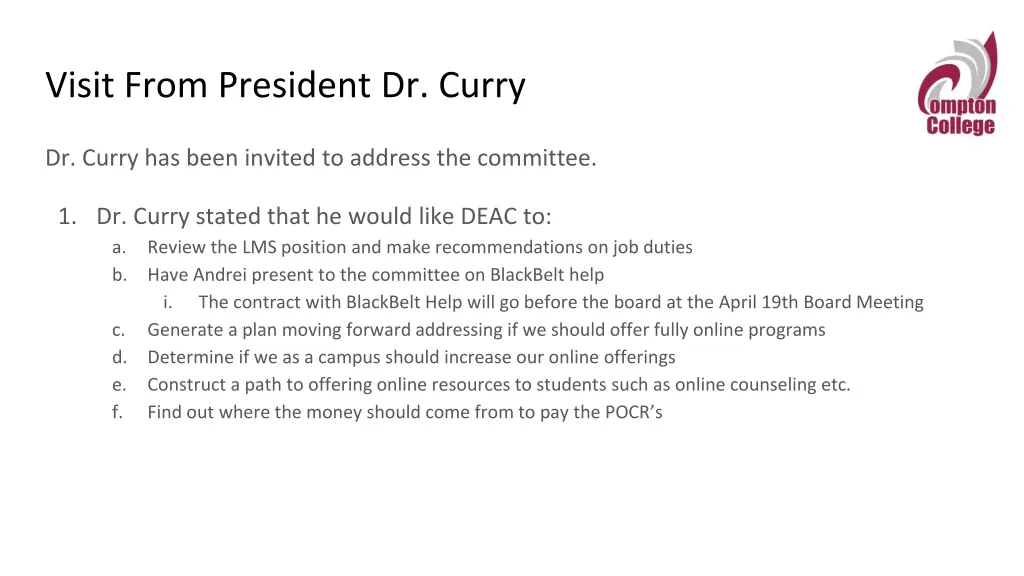 visit from president dr curry