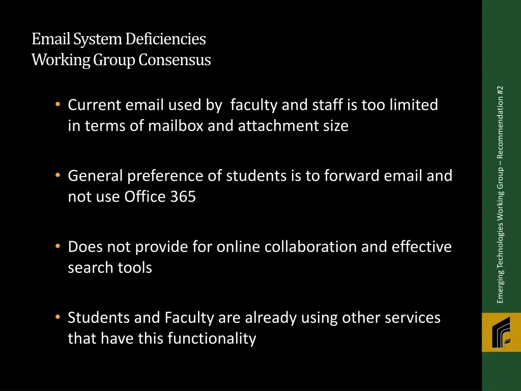 email system deficiencies working group consensus