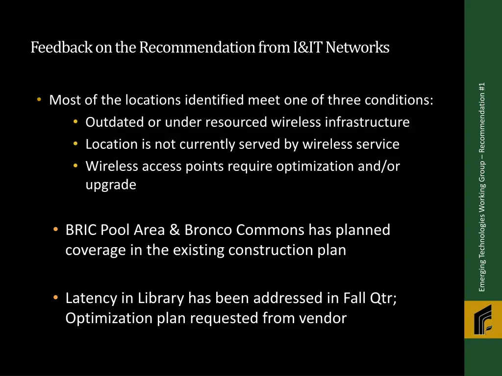 feedback on the recommendation from i it networks