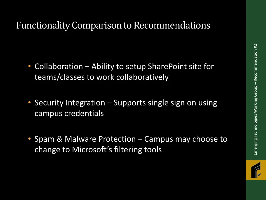 functionality comparison to recommendations 1