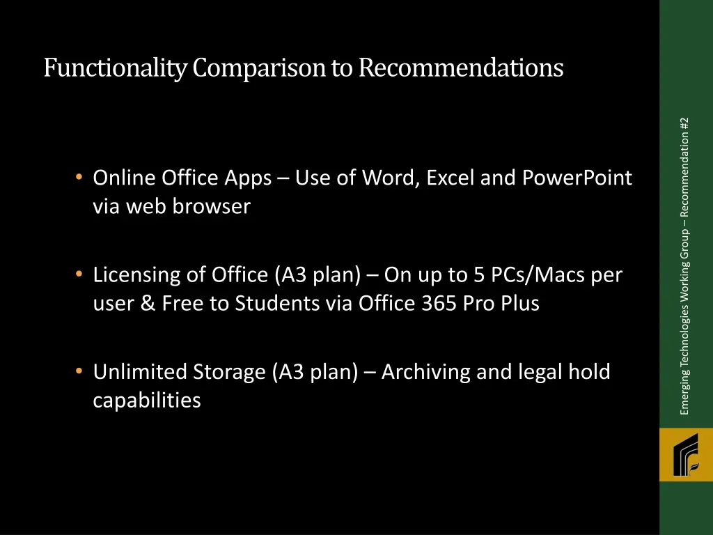 functionality comparison to recommendations 2