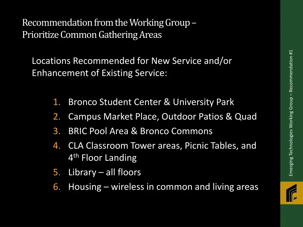 recommendation from the working group prioritize