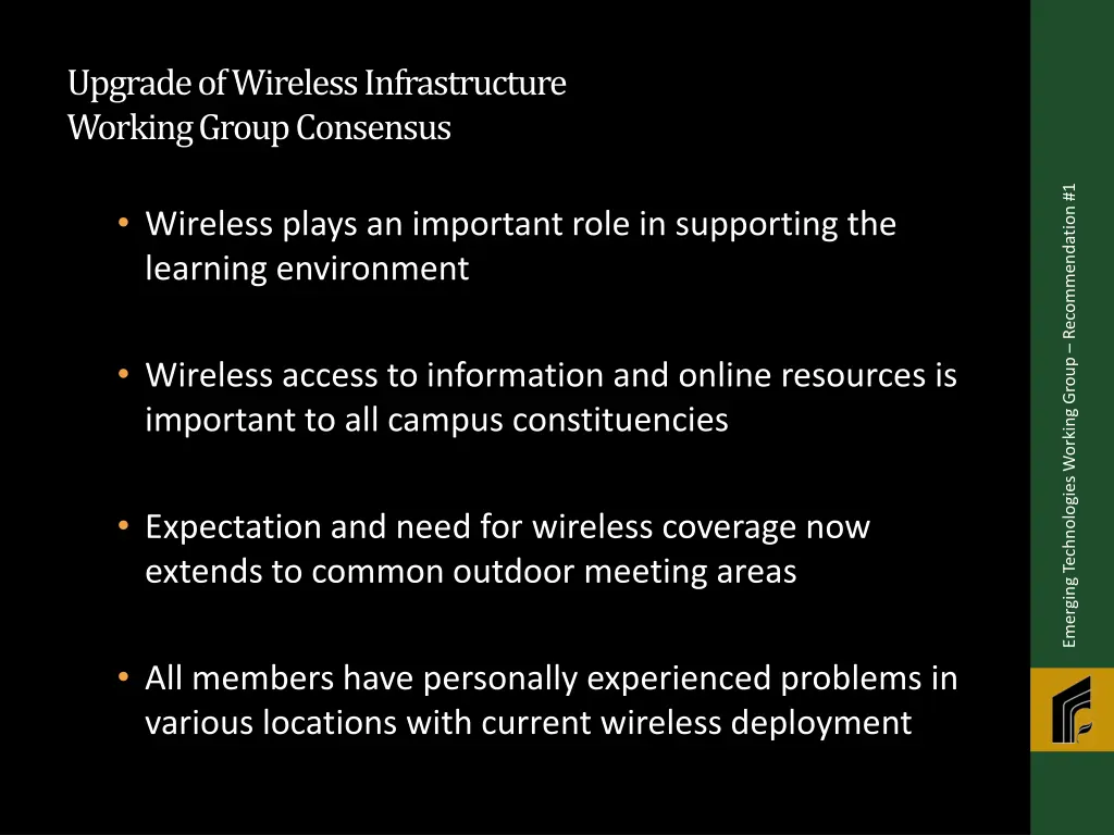 upgrade of wireless infrastructure working group