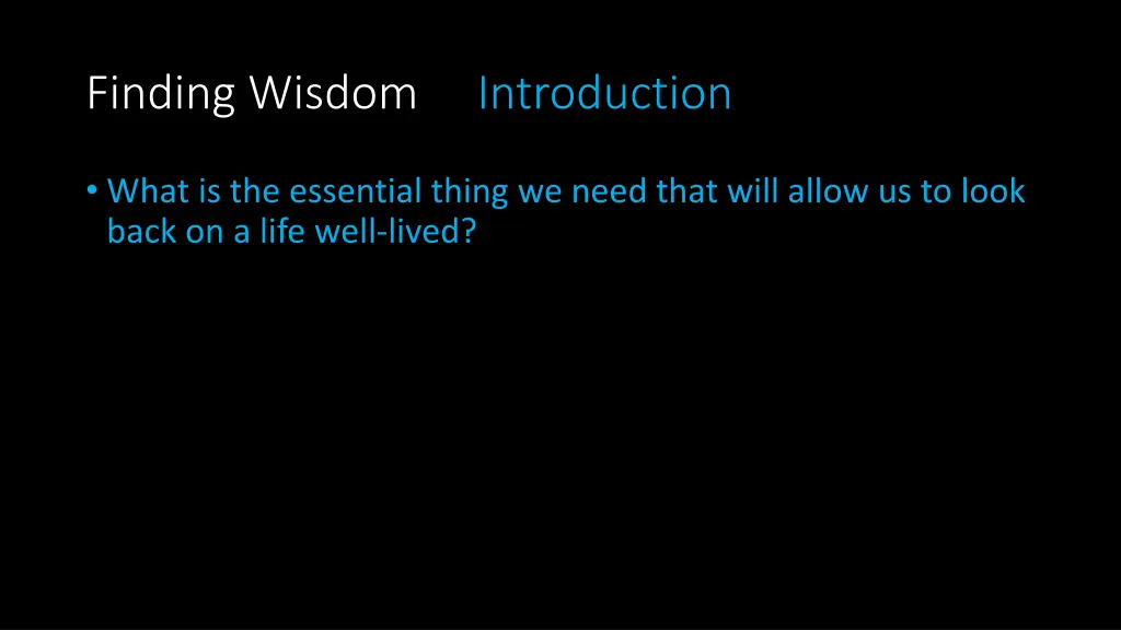finding wisdom introduction 1