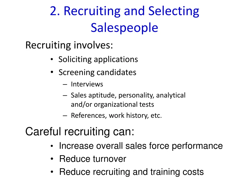 2 recruiting and selecting salespeople
