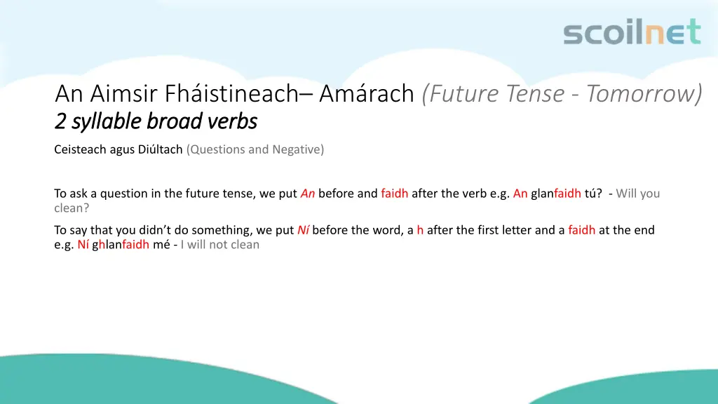 an aimsir fh istineach am rach future tense 1
