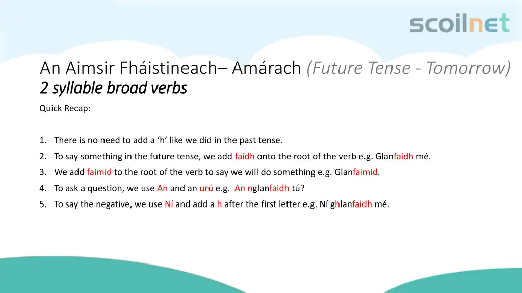 an aimsir fh istineach am rach future tense 3
