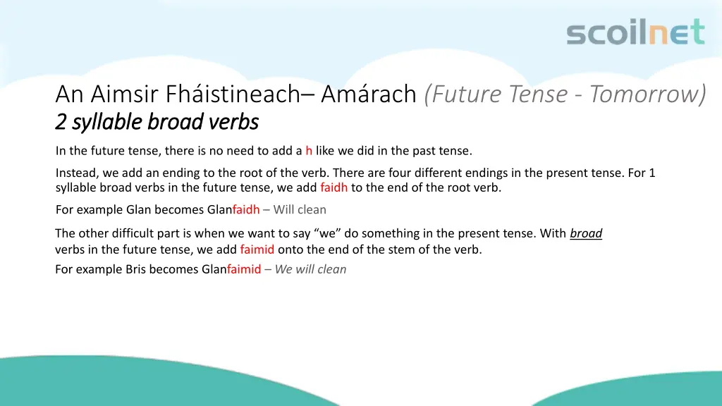 an aimsir fh istineach am rach future tense