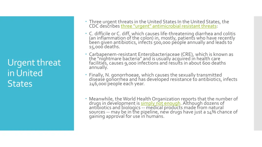 three urgent threats in the united states