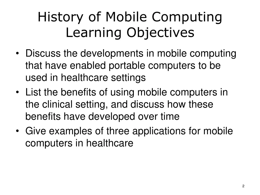 history of mobile computing learning objectives
