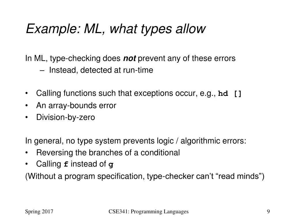 example ml what types allow