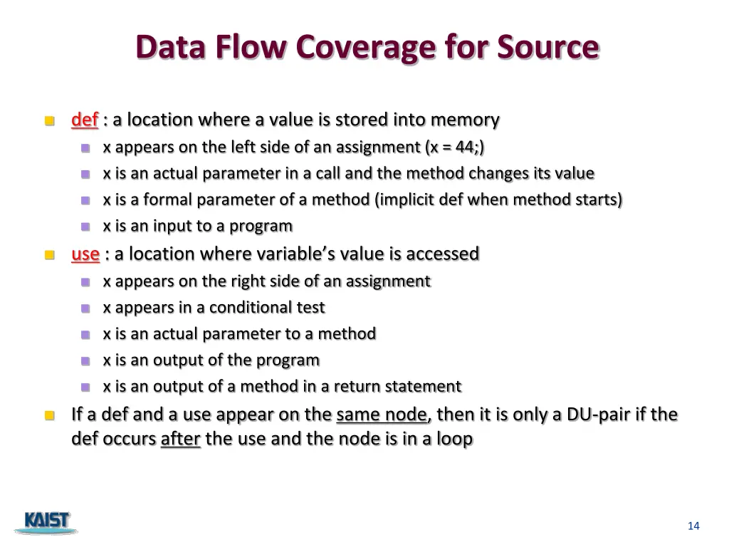 data flow coverage for source
