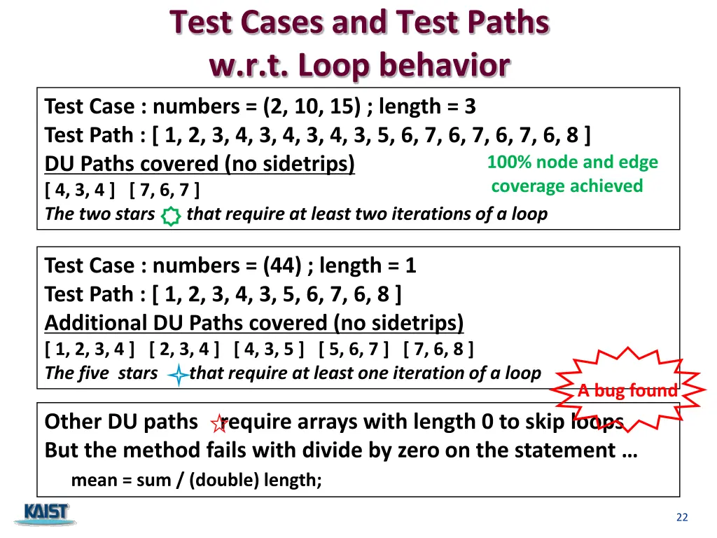 test cases and test paths w r t loop behavior