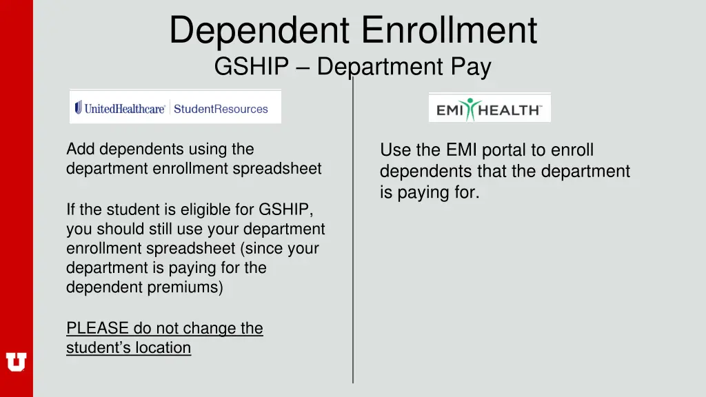 dependent enrollment gship department pay