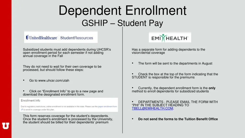 dependent enrollment gship student pay