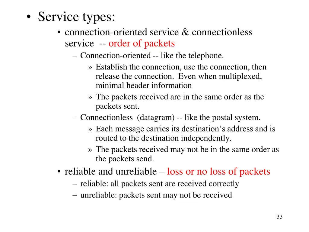 service types connection oriented service