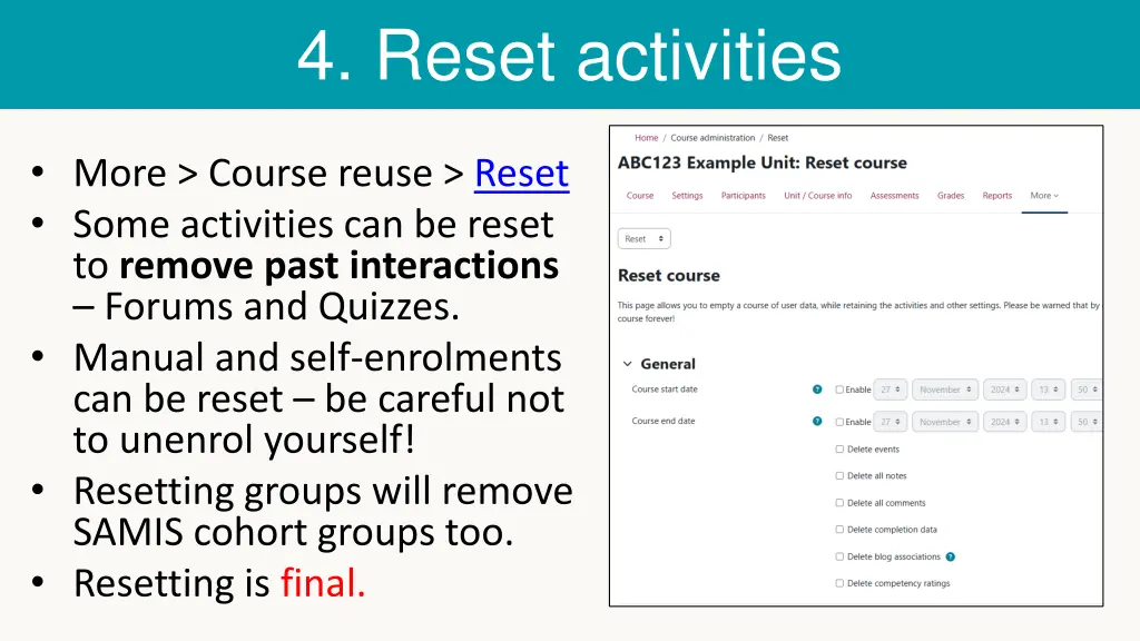 4 reset activities