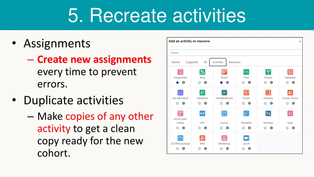 5 recreate activities