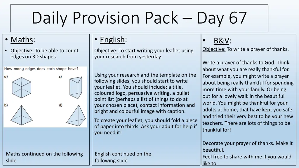 daily provision pack day 67
