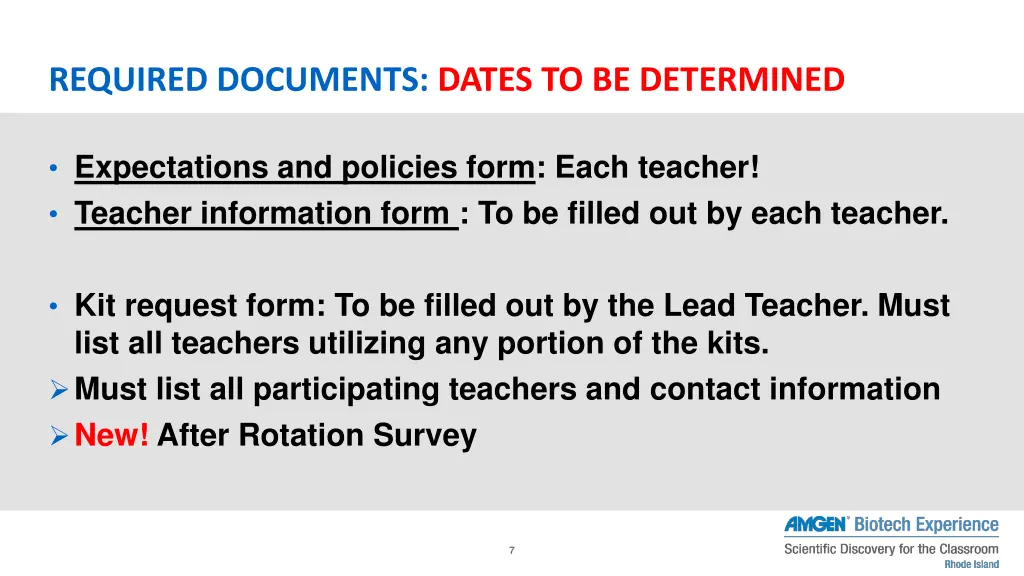 required documents dates to be determined