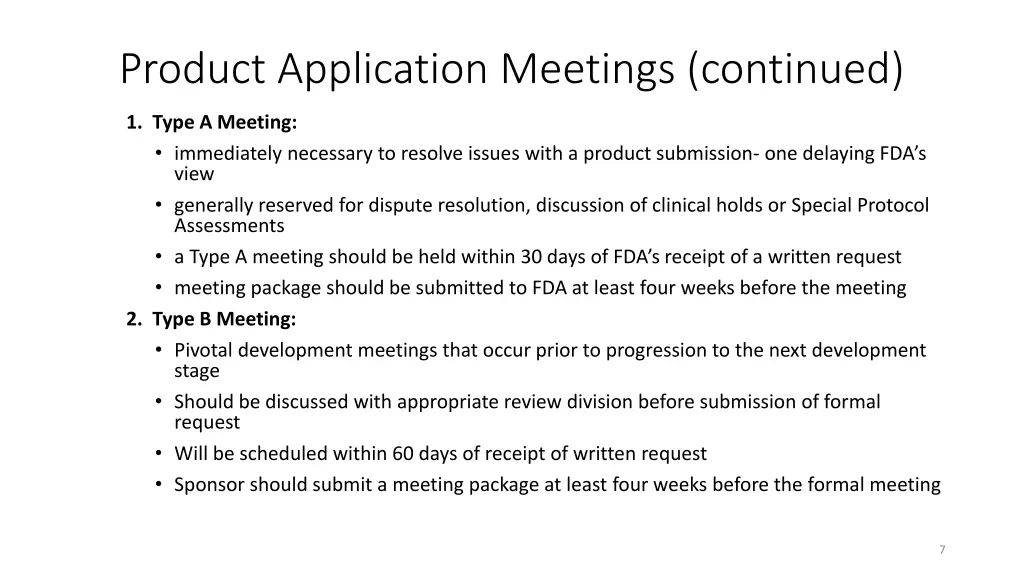 product application meetings continued