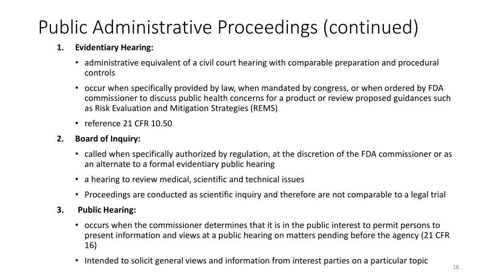 public administrative proceedings continued