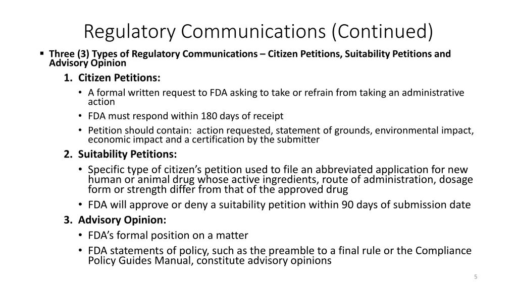 regulatory communications continued three 3 types