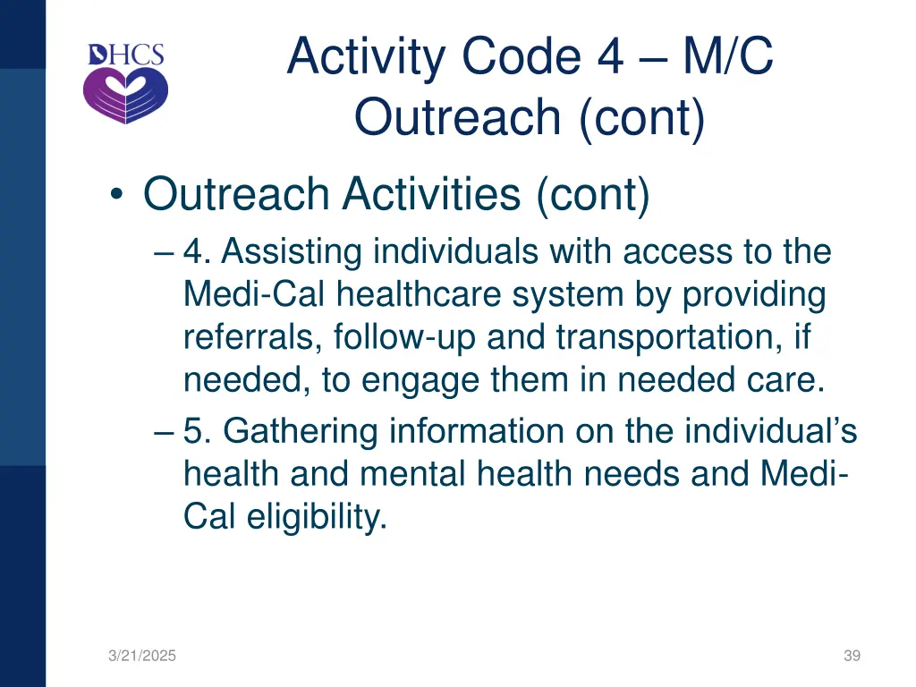 activity code 4 m c outreach cont