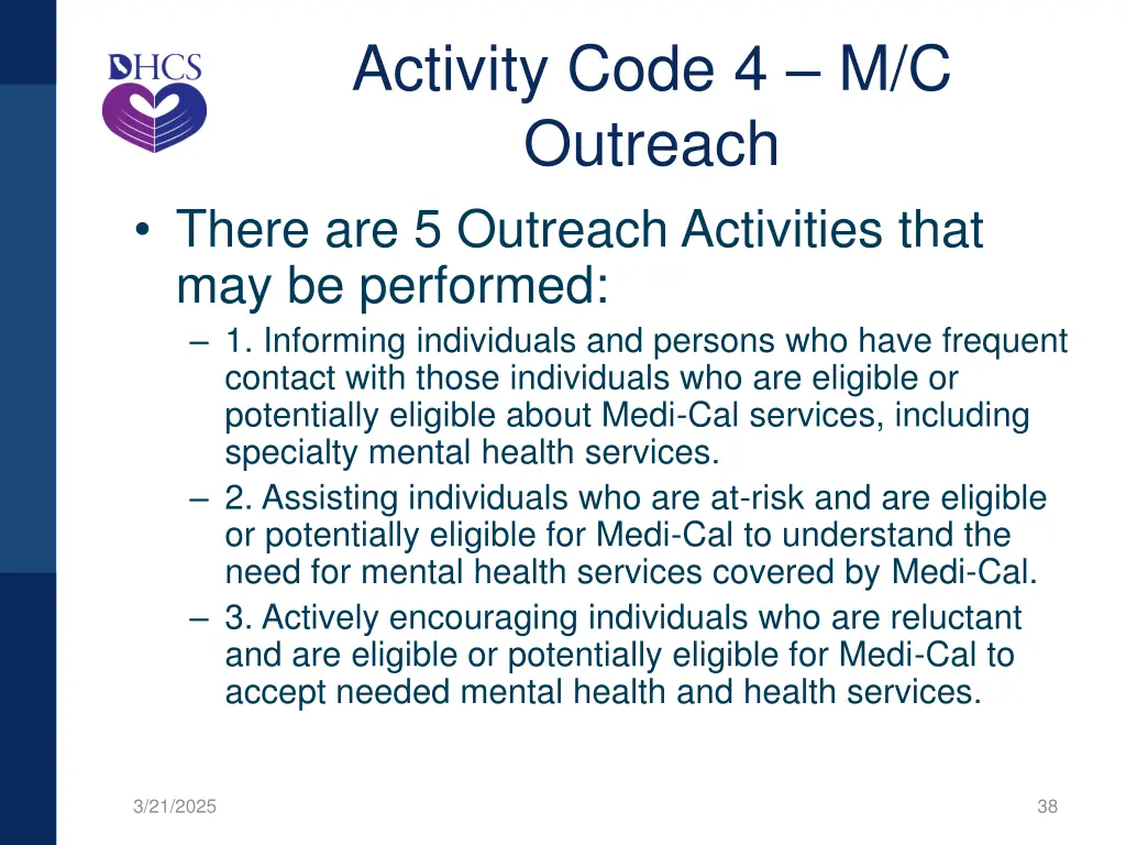 activity code 4 m c outreach