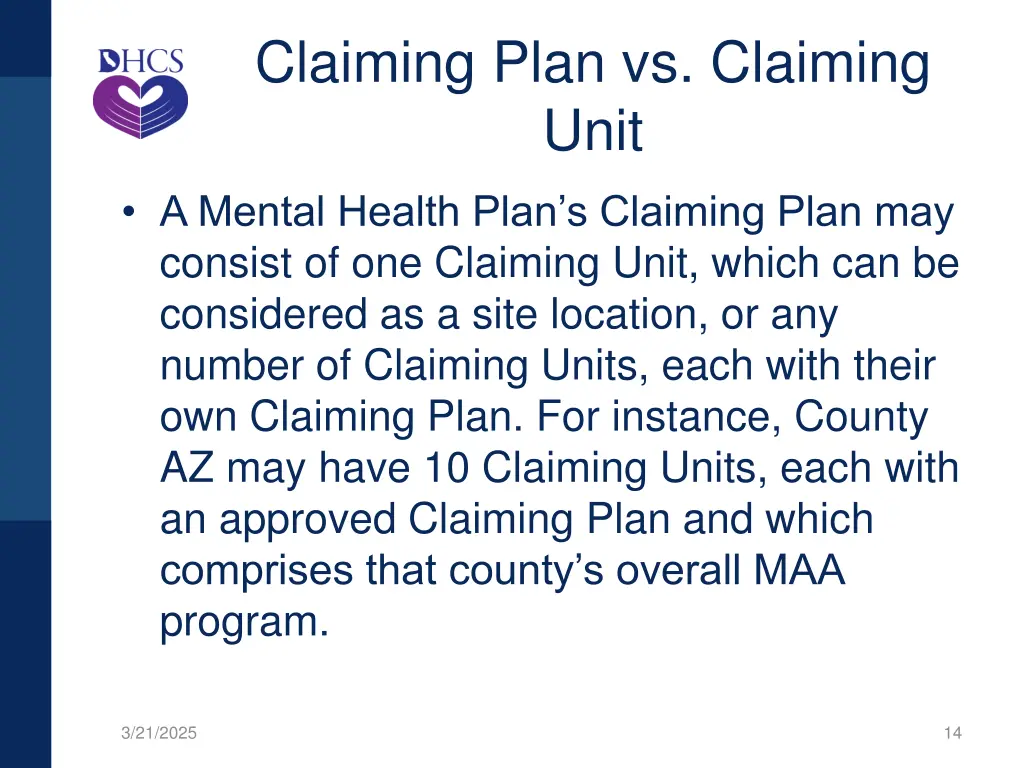 claiming plan vs claiming unit