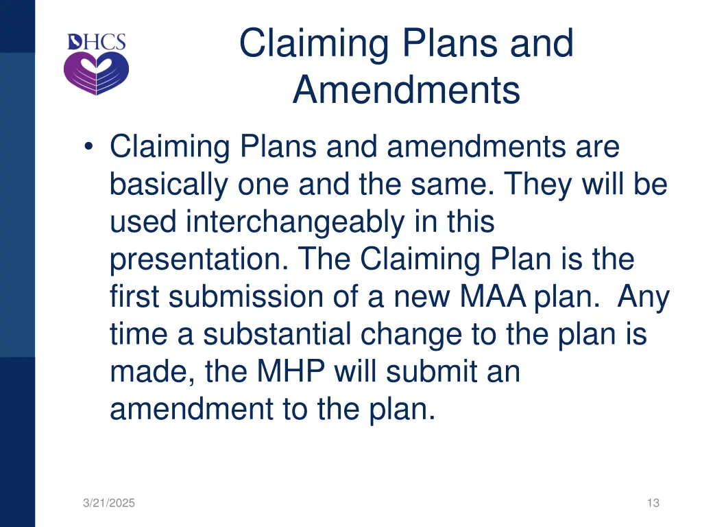 claiming plans and amendments