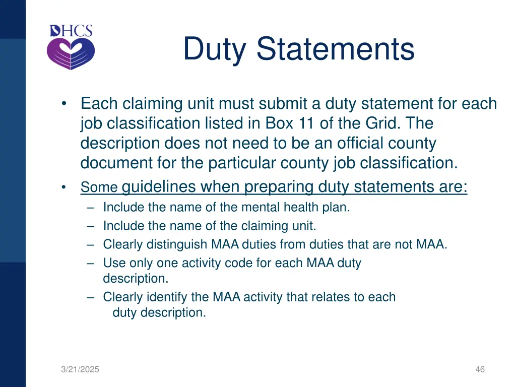 duty statements