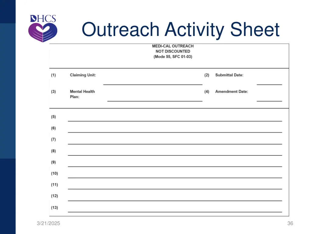 outreach activity sheet