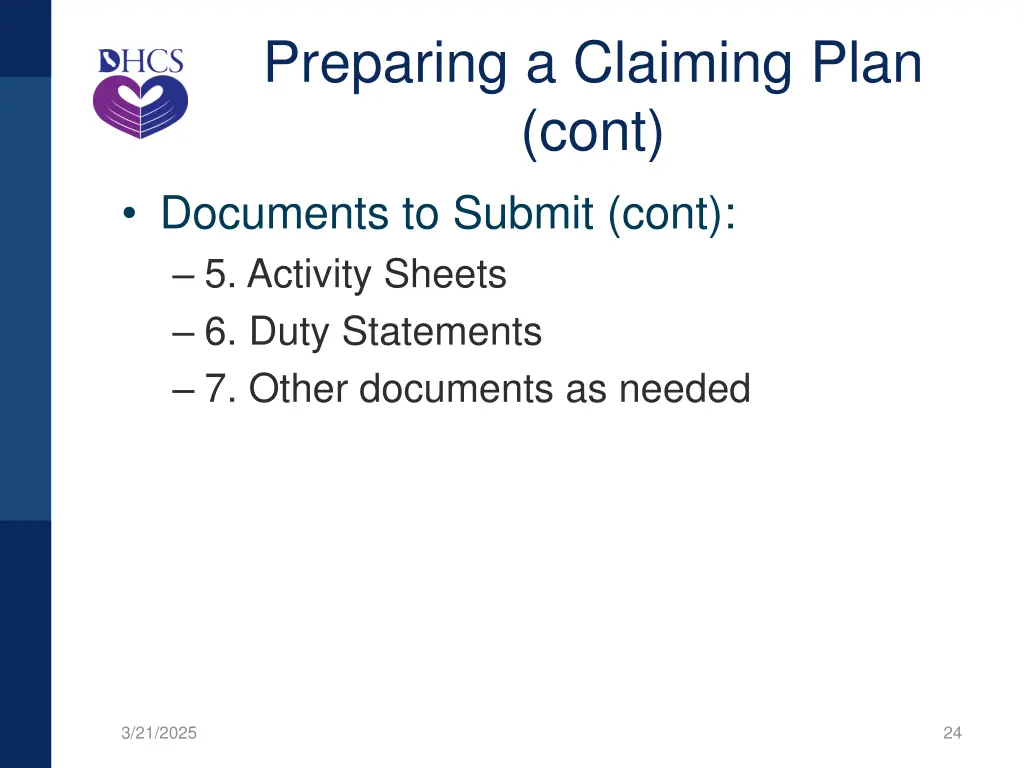 preparing a claiming plan cont