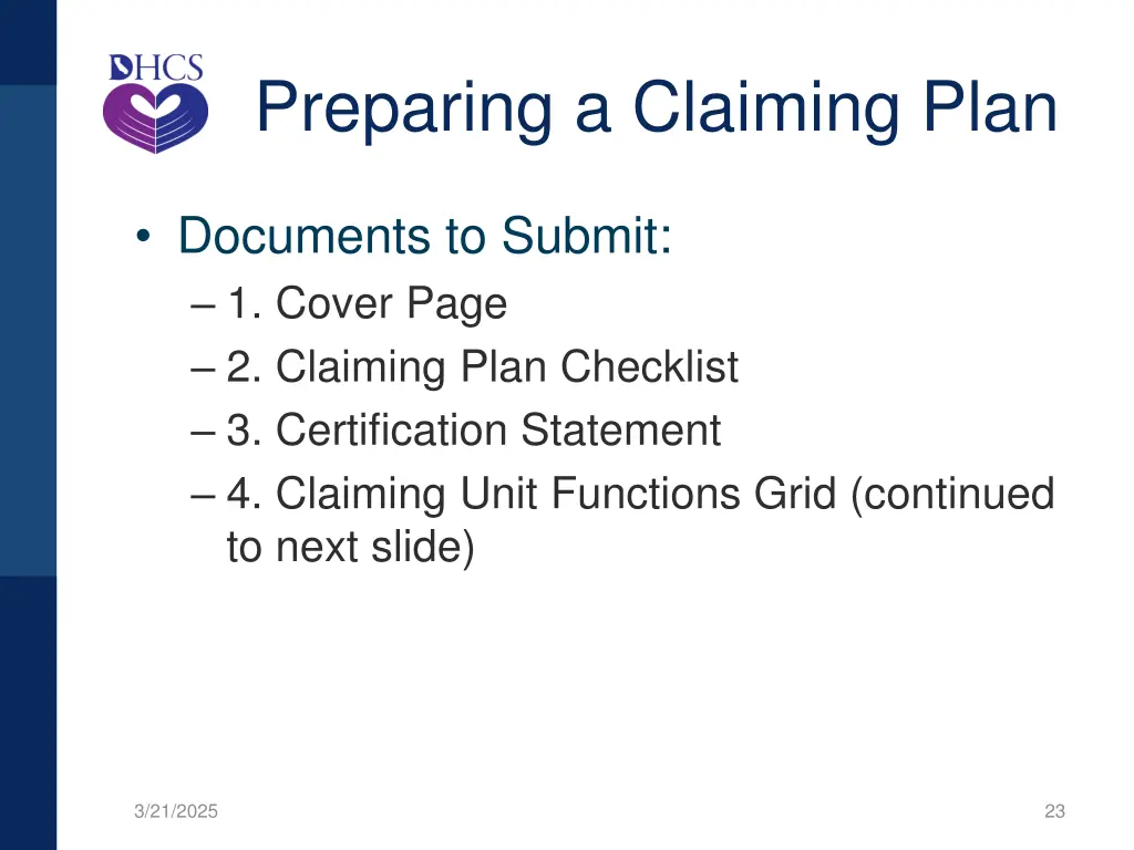 preparing a claiming plan