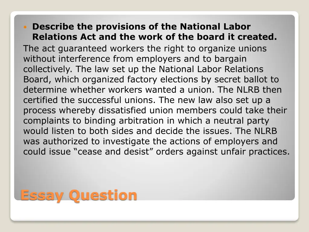 describe the provisions of the national labor 1