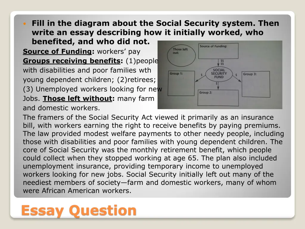 fill in the diagram about the social security 1