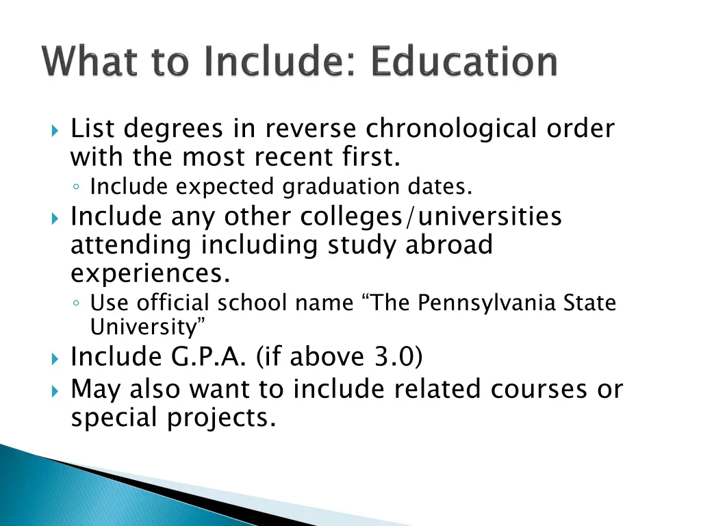 list degrees in reverse chronological order with