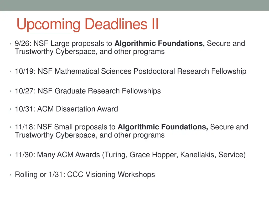 upcoming deadlines ii