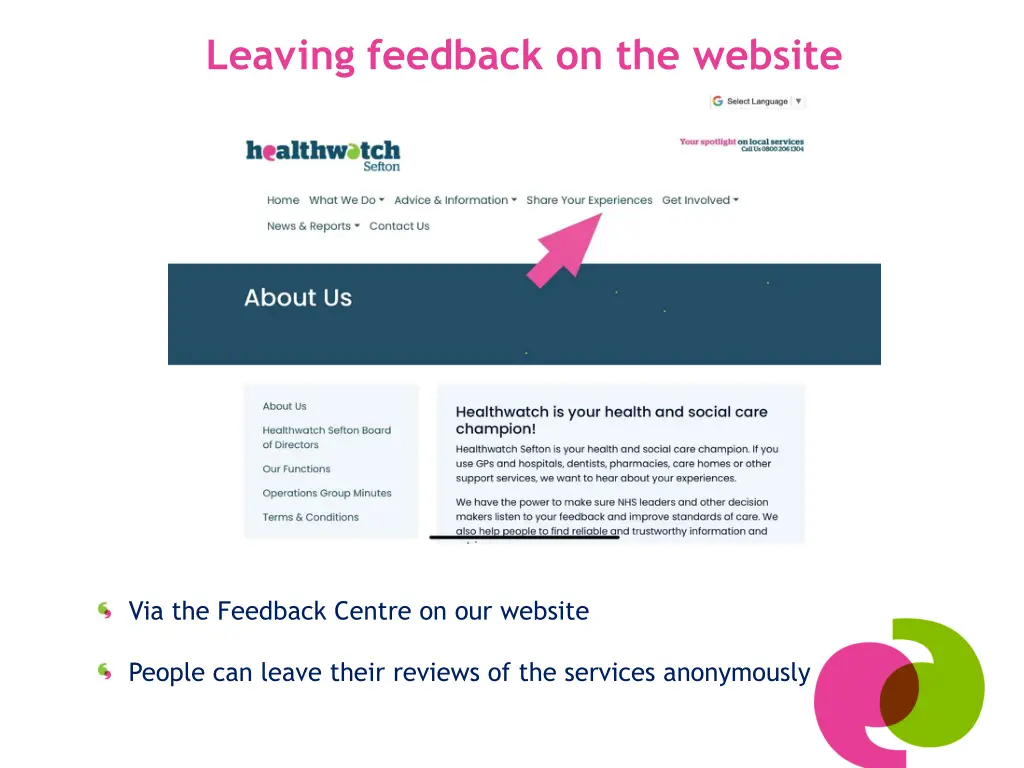 leaving feedback on the website
