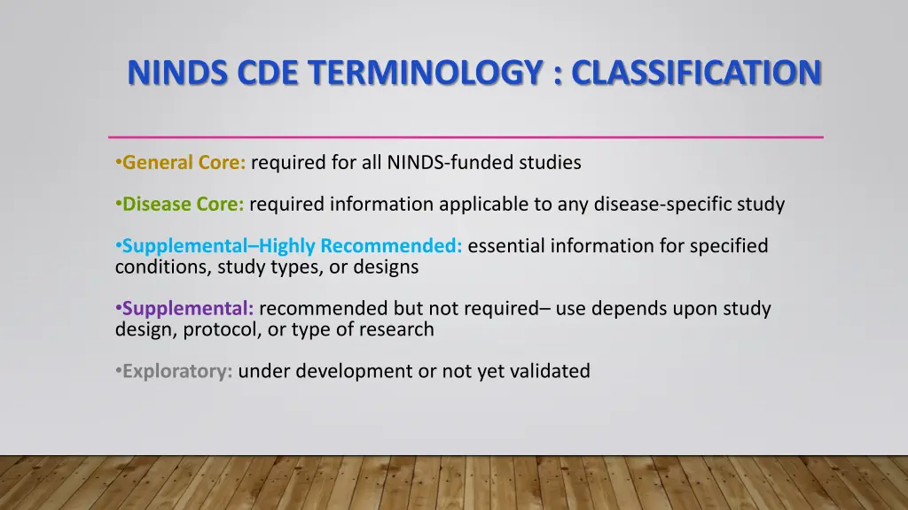 ninds cde terminology classification