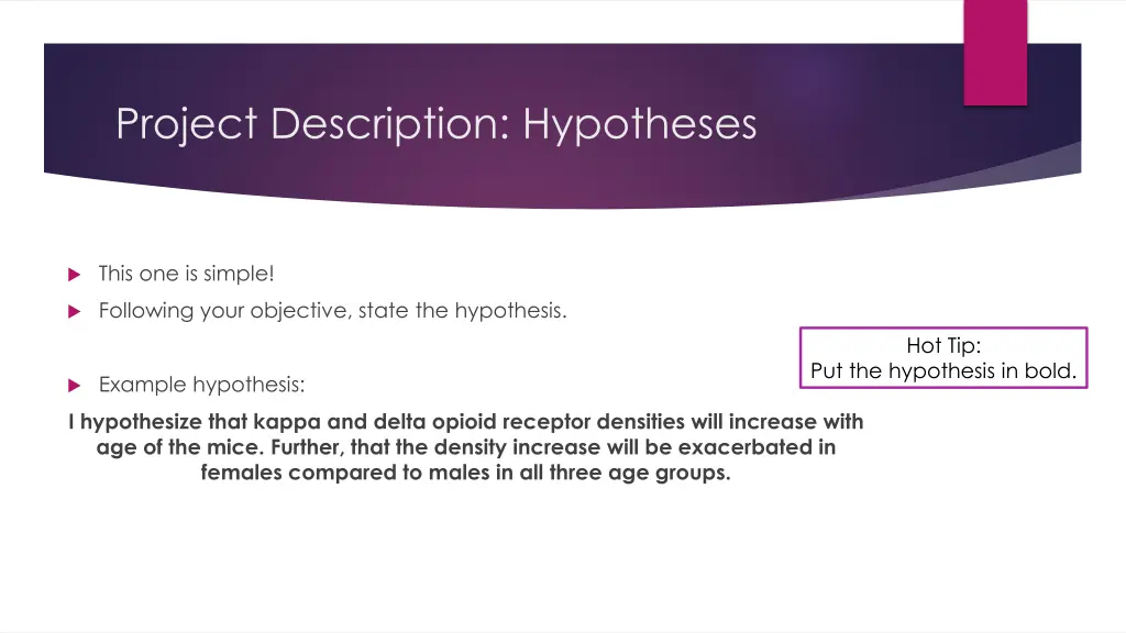 project description hypotheses