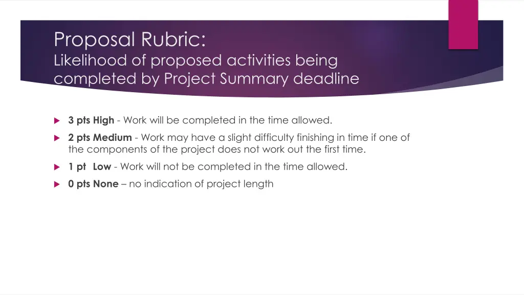 proposal rubric likelihood of proposed activities