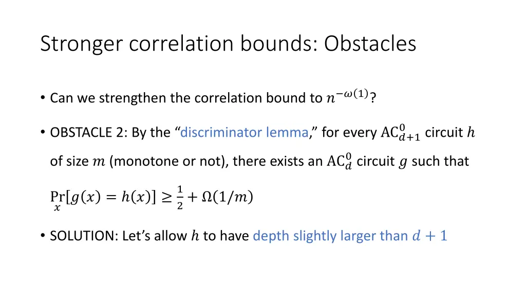stronger correlation bounds obstacles 1