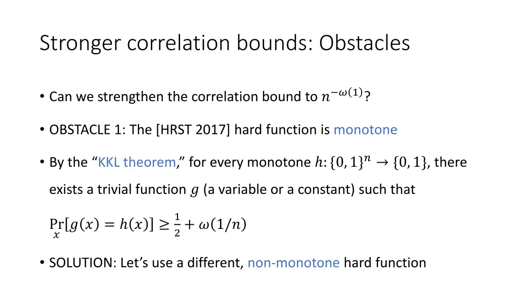 stronger correlation bounds obstacles