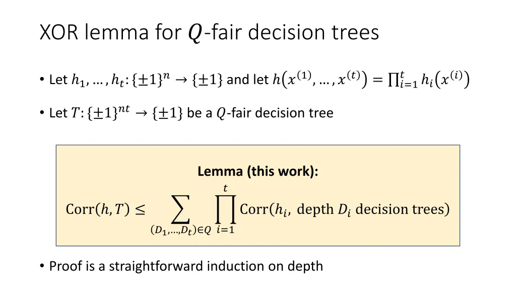 xor lemma for fair decision trees