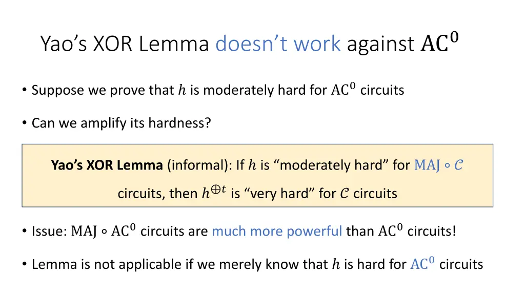 yao s xor lemma doesn t work against ac 0