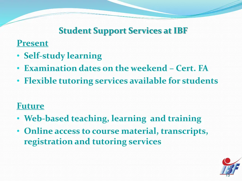 student support services at ibf